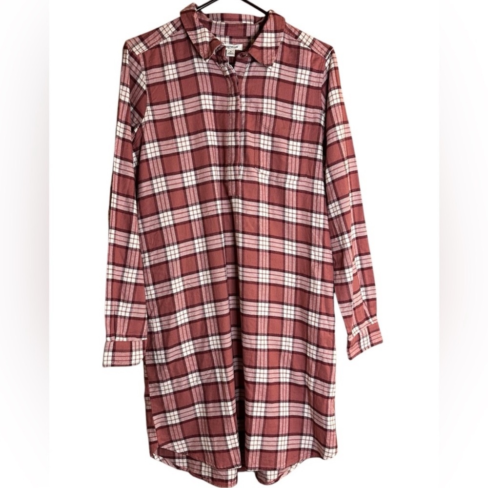 Goodthreads Dusty Rose, Maroon and Cream Plaid Women’s Flannel Dress.